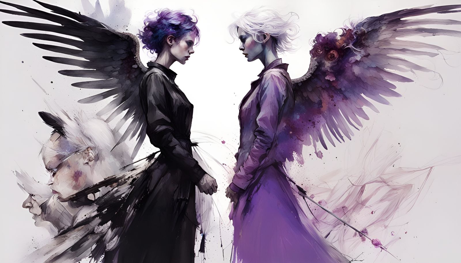 Angelic Contrast: Black and White Angels in Good Omens Style