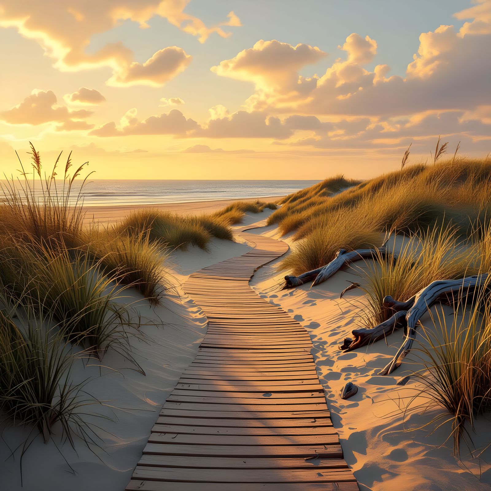 Wooden Beach Path Through the Dunes