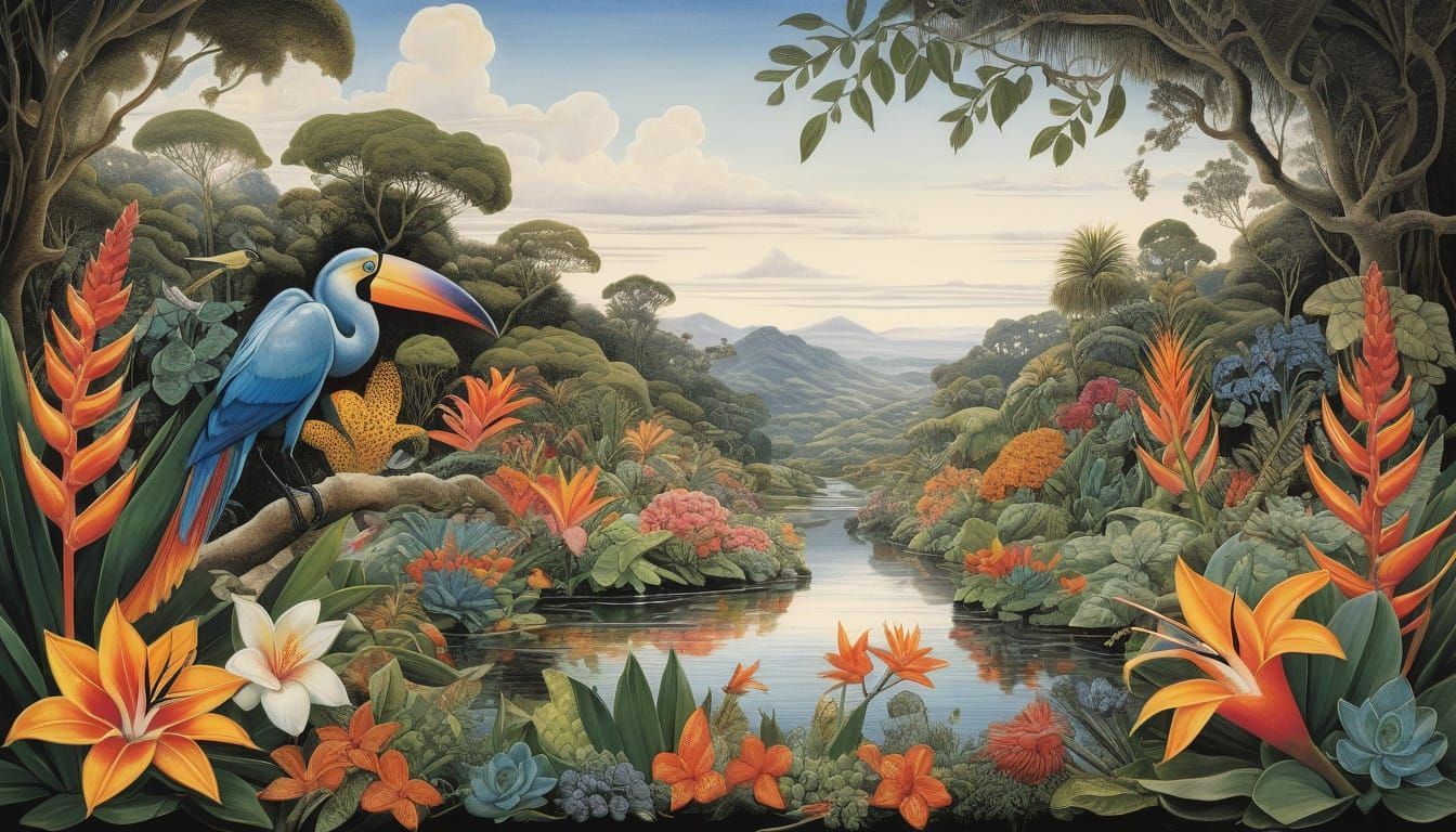 Exotic Floral Wedding Ballroom in Vibrant Tropical Colors