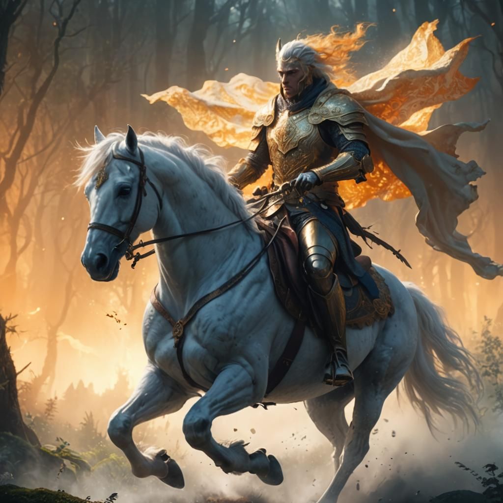 Superhuman Rider in Mystical Forest Concept Art