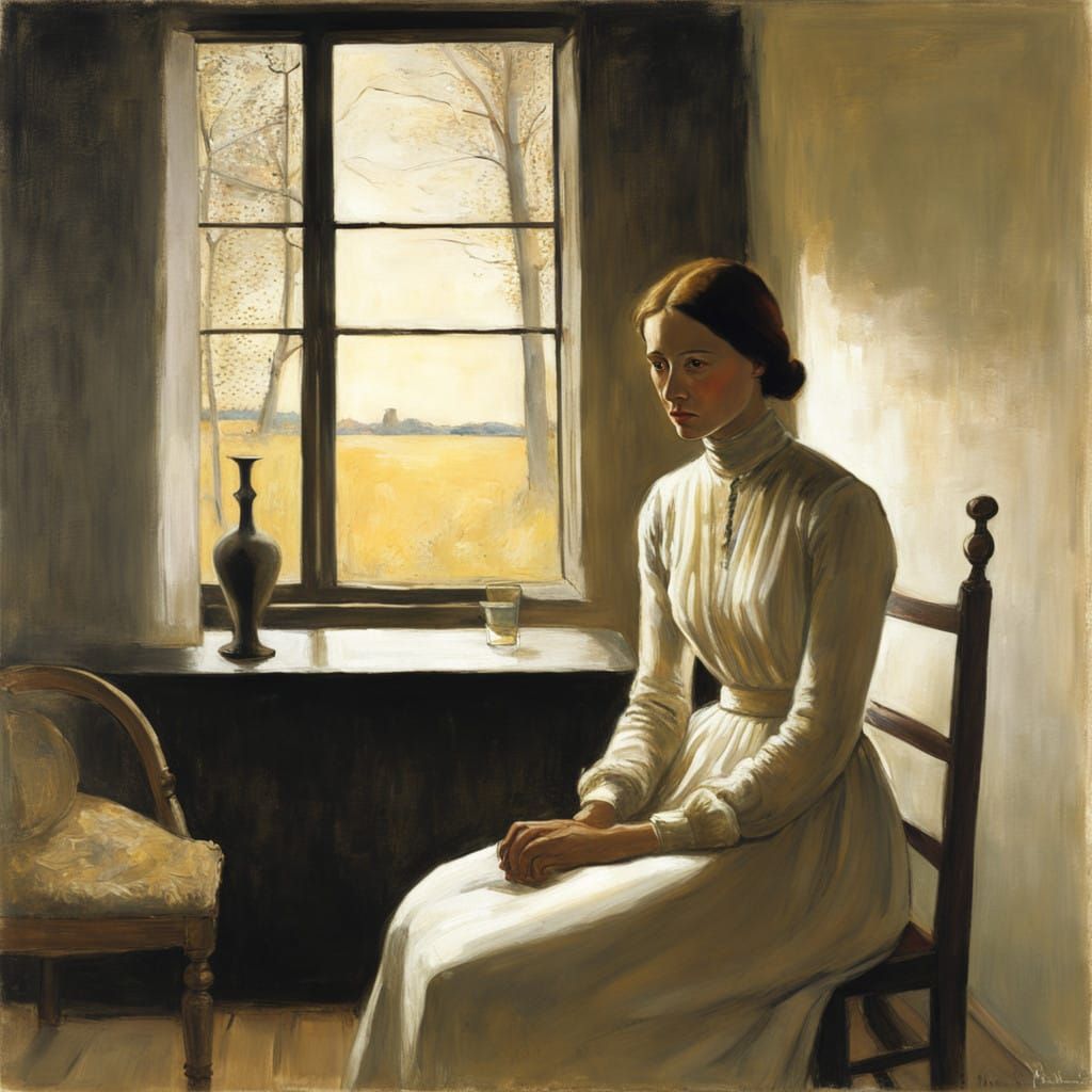 Woman Lost in Thought in Warm Golden Light