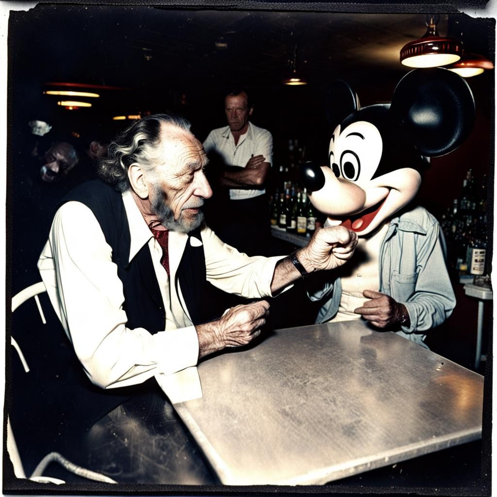 Bukowski Confronts Mickey Mouse in 1970s Polaroid
