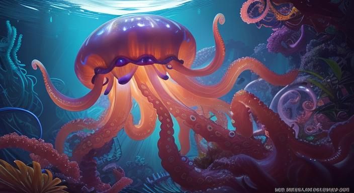 Hyperrealistic Alien Jellyfish in a Colorful Ocean