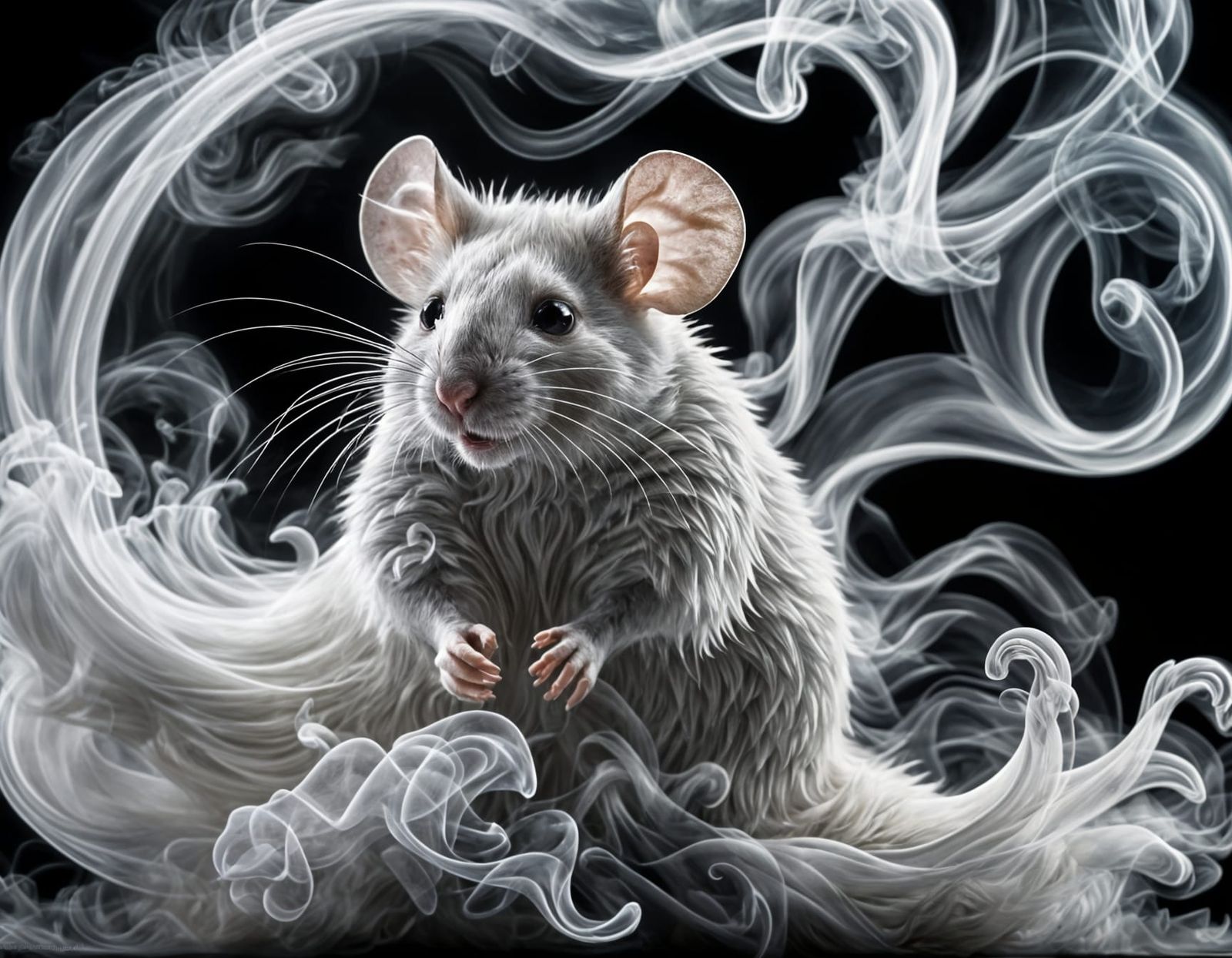 Ghostly Mouse Posing Gracefully in Swirling Smoke
