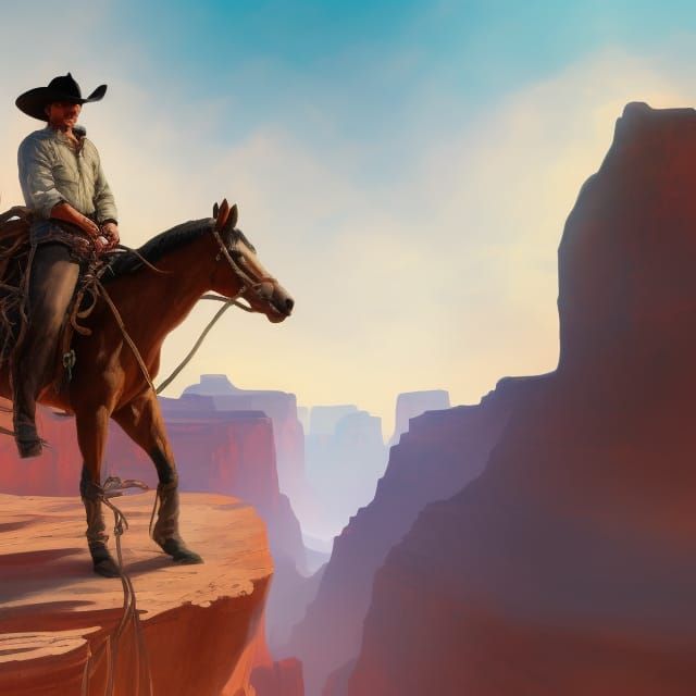 Cowboys Riding Horses in Grand Canyon Concept Art