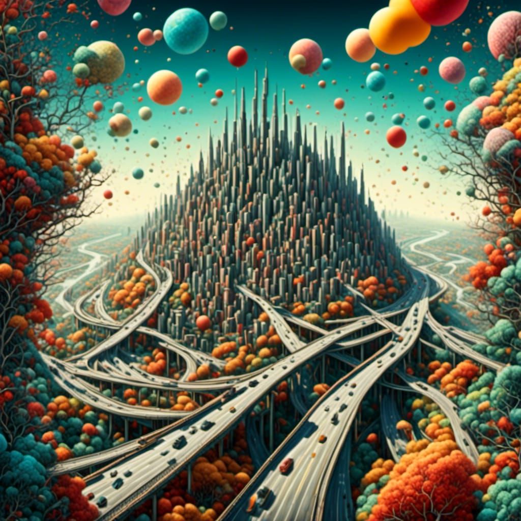 Pop Art Cityscape in Surreal Multipanel Canvas