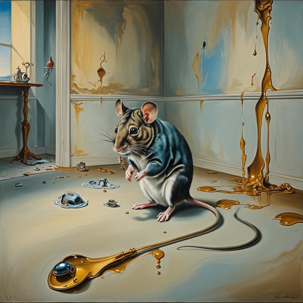 Surreal Mouse in Room: A Dali-esque Oil Painting