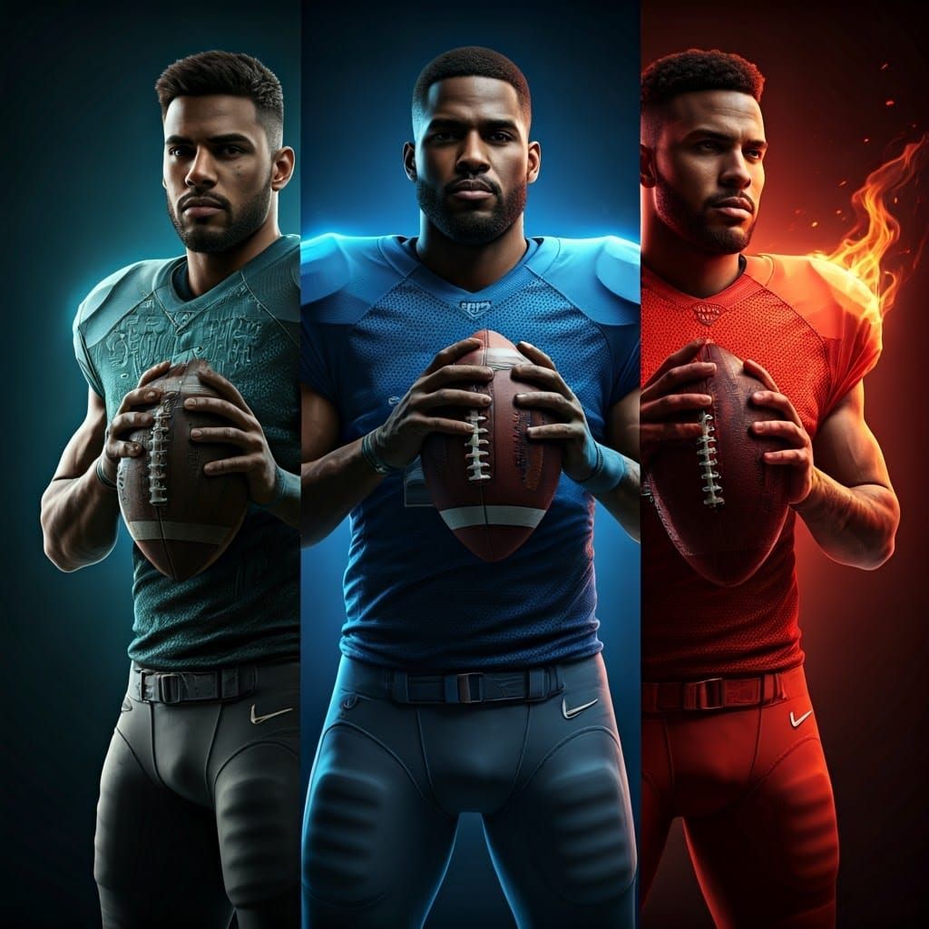 Athletic Football Player Triptych with Tax-free, Upgrade Ret...