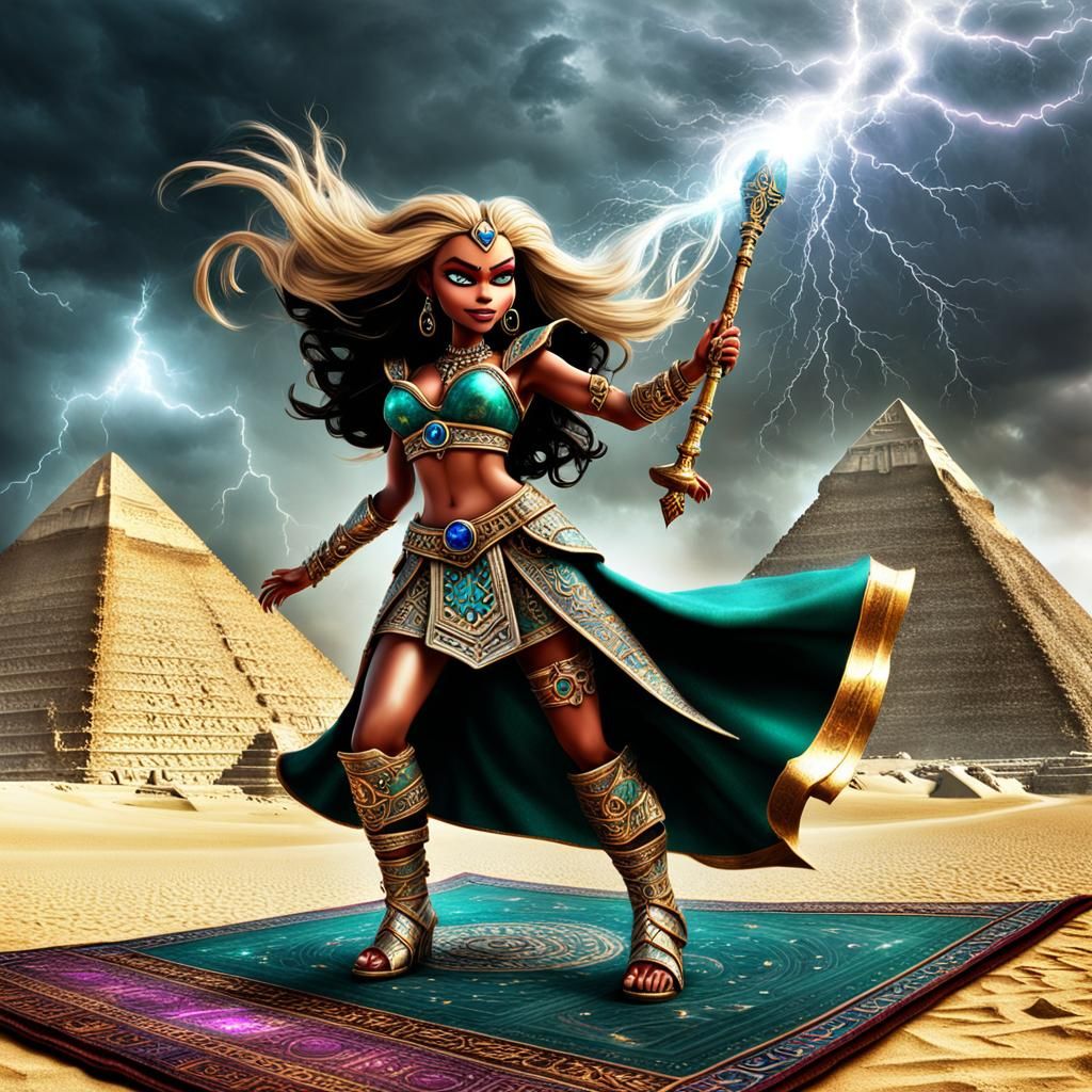 Bratz Doll Sorceress over Giza, Hyperrealistic
