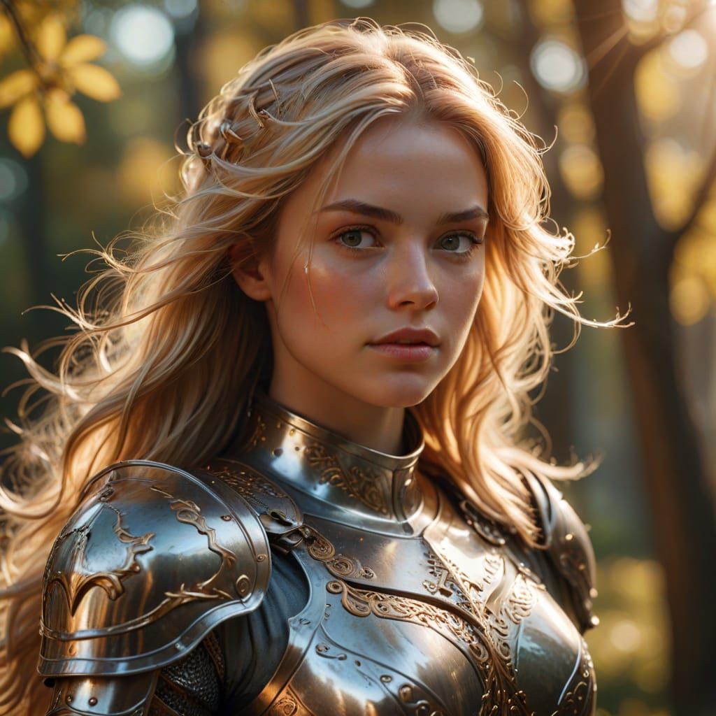 Hyper-Realistic Female Knight in Shining Armor