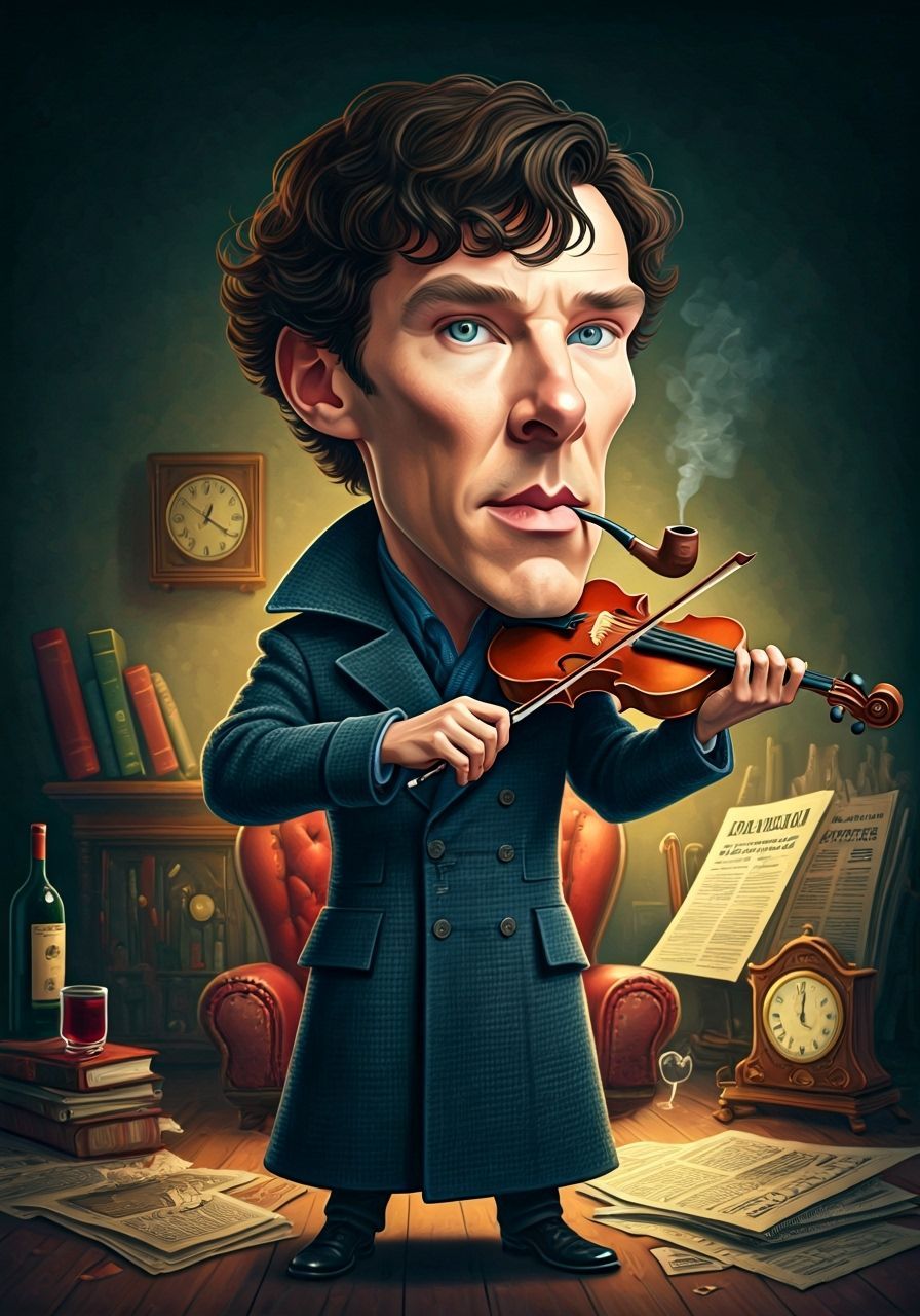 Hilarious Sherlock Holmes Caricature in Watercolor Style