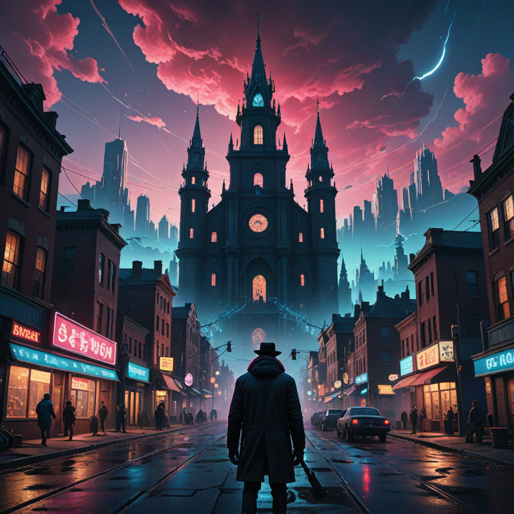 Vibrant Surreal Cityscape with P Diddy in Ohio