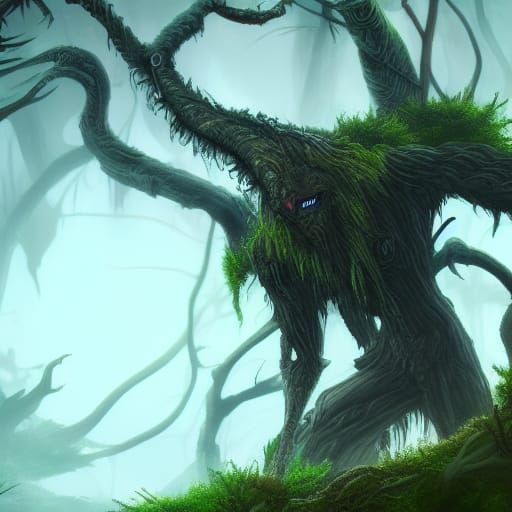 Death Shadowy Tree Creature in Detailed Matte Painting