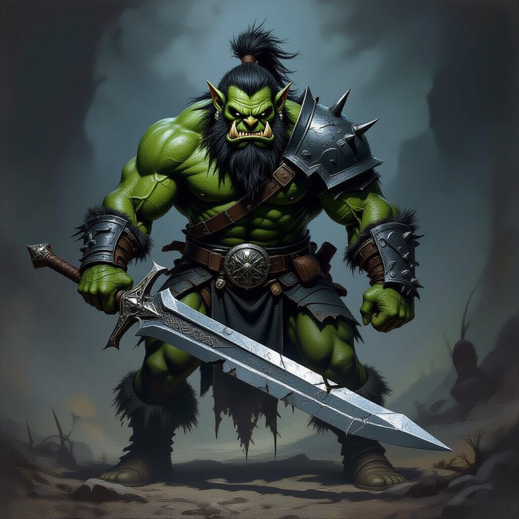 Fearsome Black Goblin Warchief in Dark Fantasy Style
