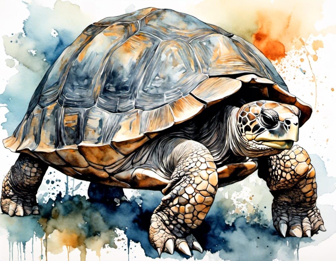 Galapagos Giant Tortoise in Watercolor Style