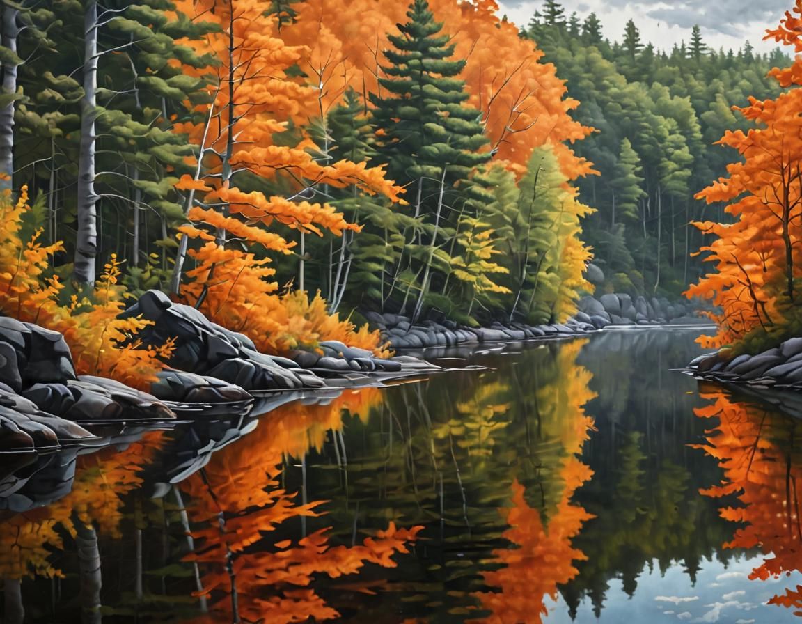 Autumn Reflections: Monochromatic Orange Oil Painting