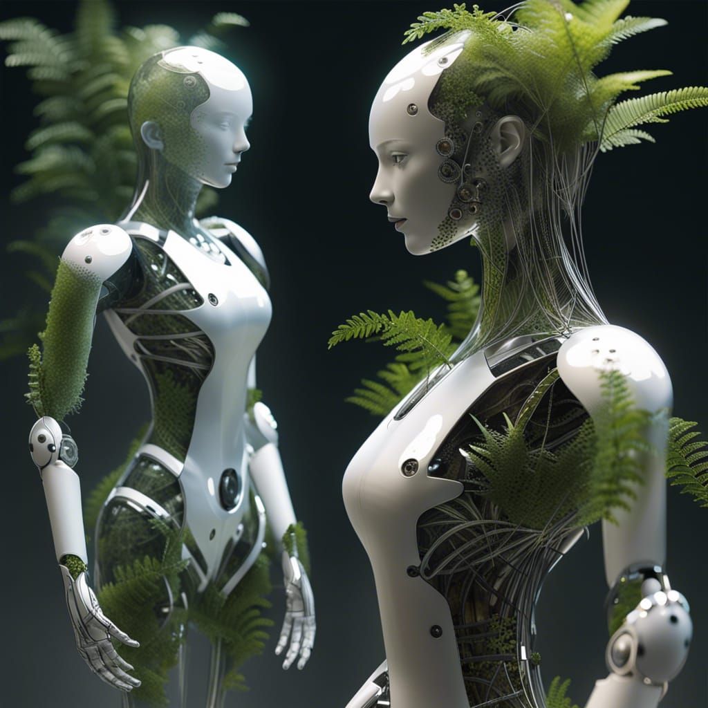 Glass Robot Alive with Plants