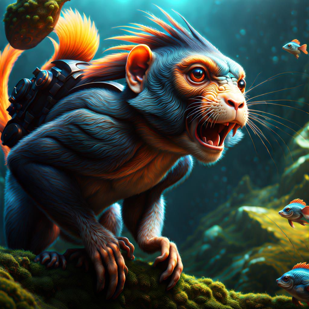 Muscular Monkey Fish Squirrel: Fantasy Concept Art