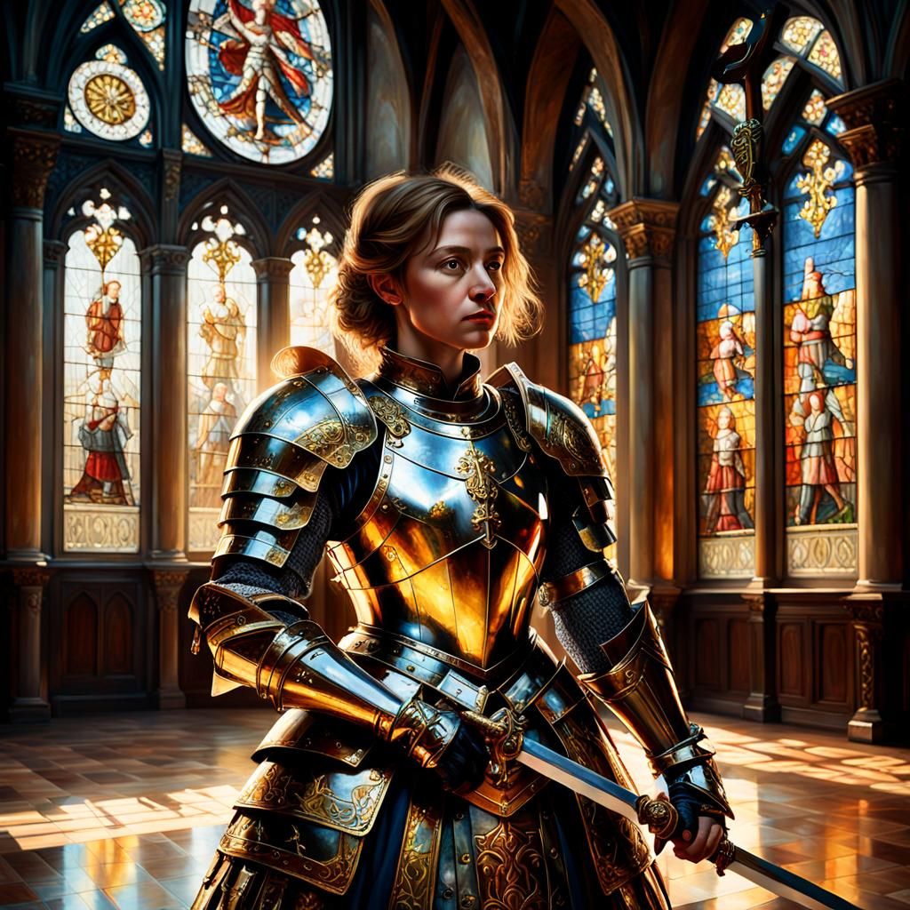 Renaissance Portrait of a Regal Lady Knight in Grand Ornate...