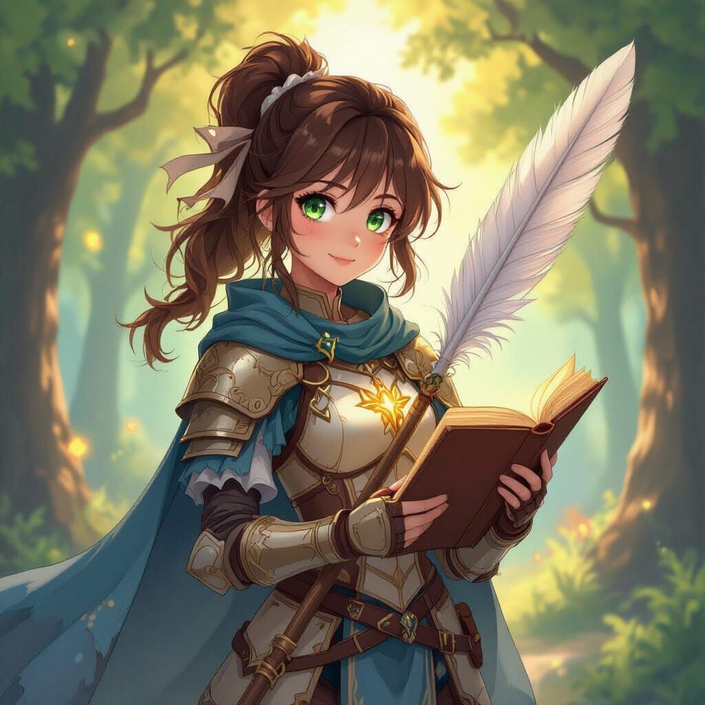 Anime Girl in Parchment Armor with Feather Lance