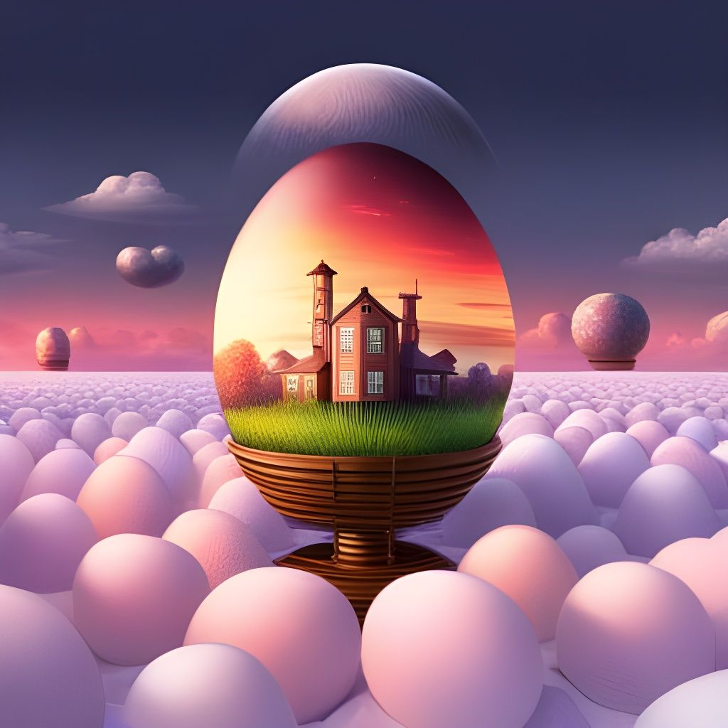 Surreal Easter Eggs in Basket, Detailed Concept Art
