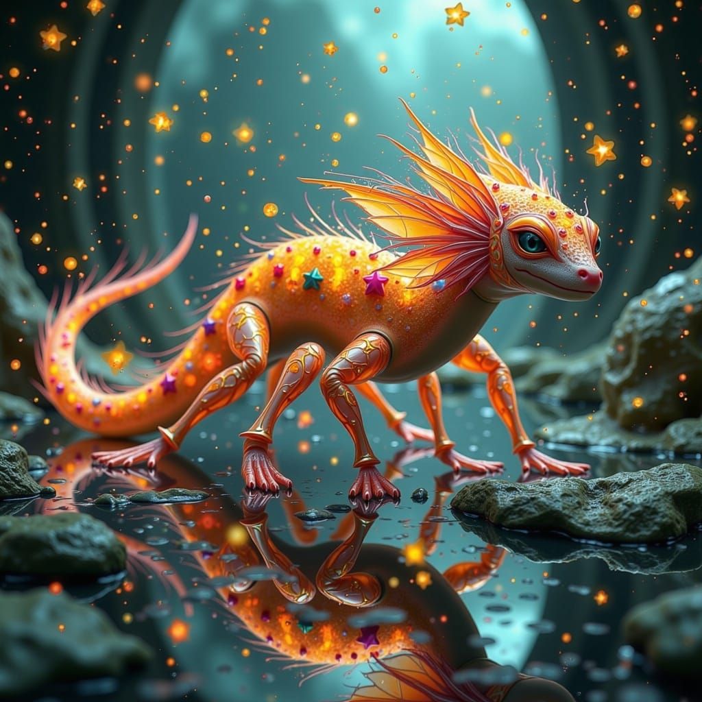 Molten Crystal Salamander Spirit in Psychedelic Fantasy Real...