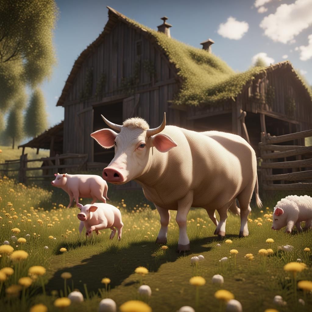 Surreal Farm Animals in 3D Rendering