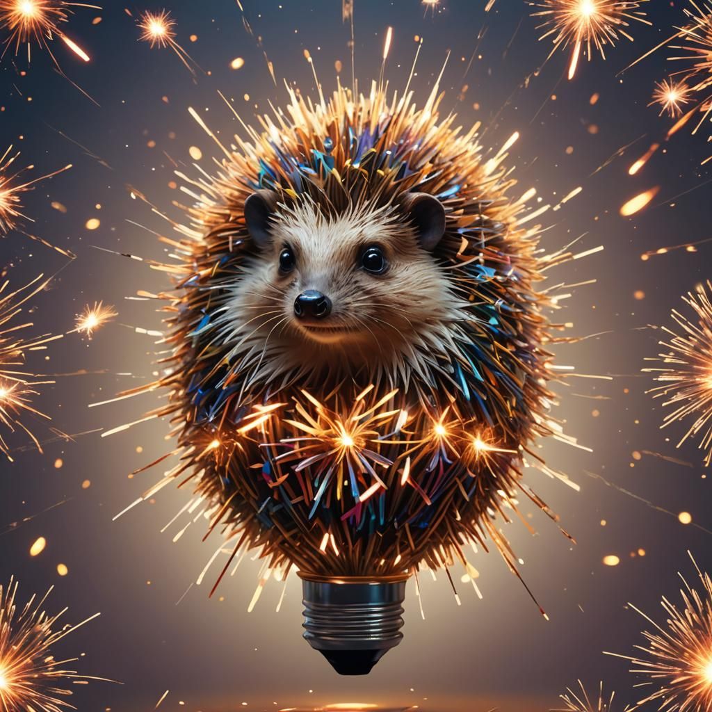 Fireworks Hedgehog in Light Bulb: Fantasy Concept Art