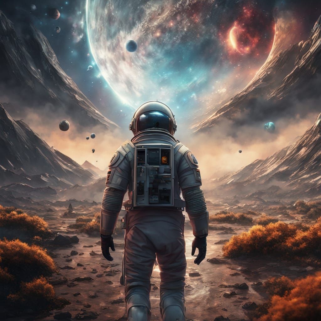 Astronaut Drifting Through Starry Galaxy