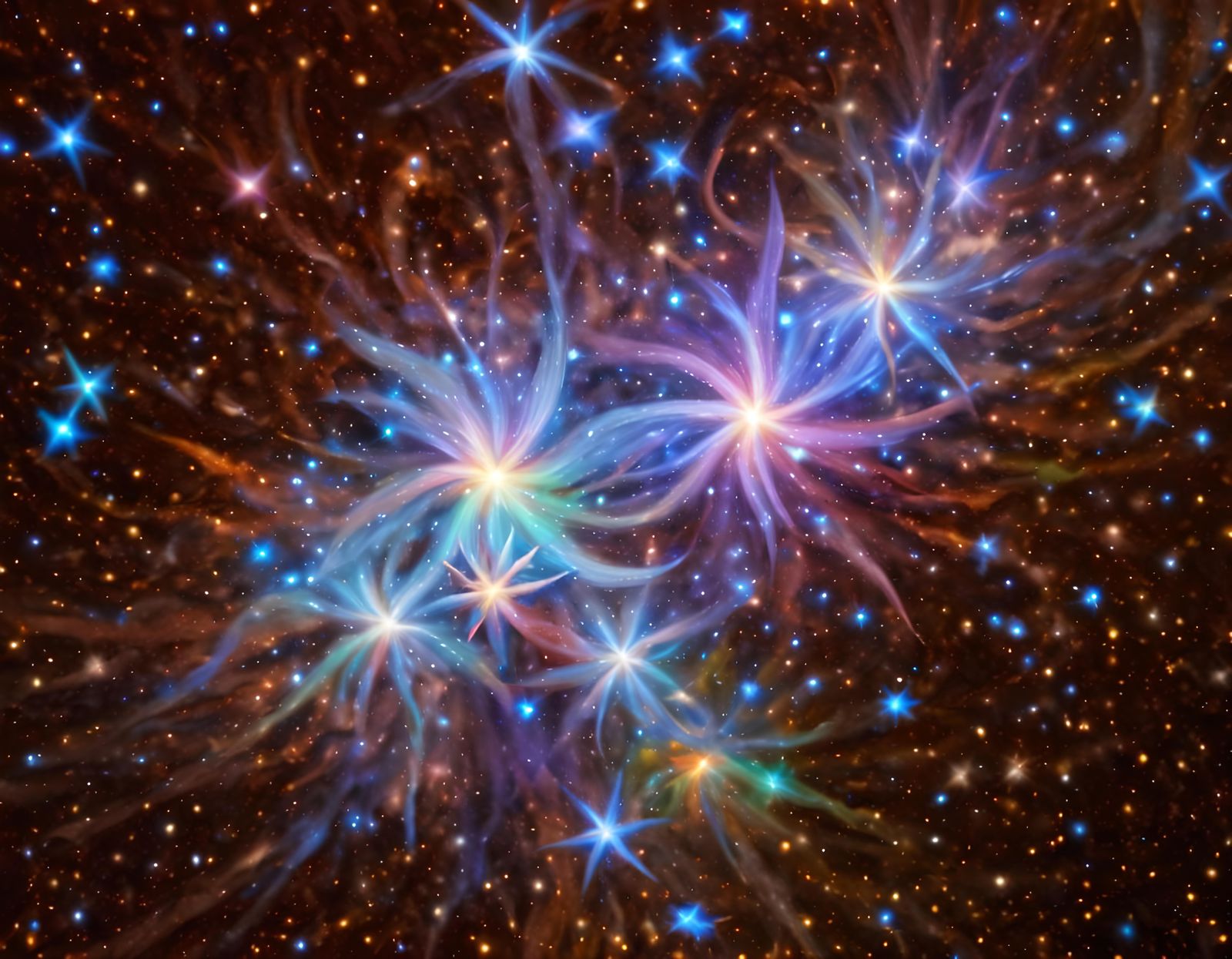 Close-Up of Stars in Iridescent Cosmos, Impasto Style