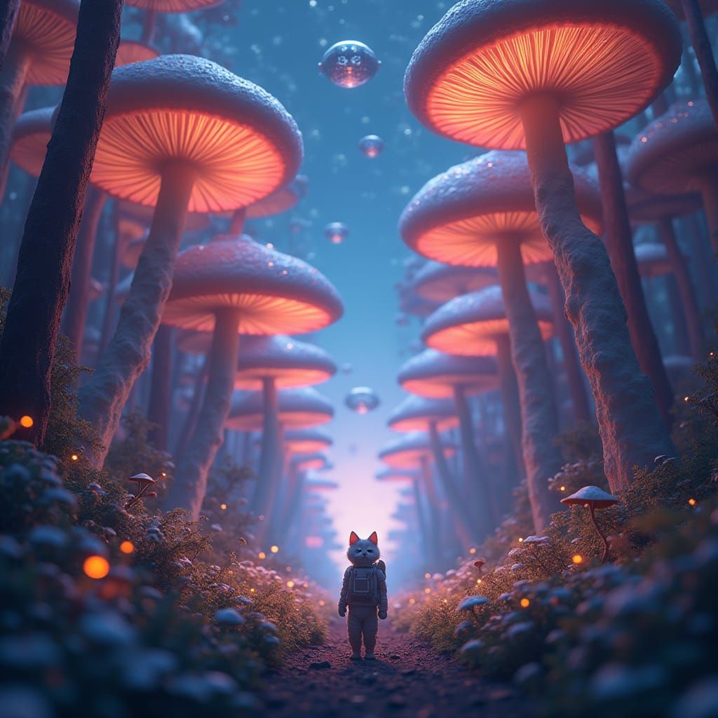 Glowing Mushroom Forest in a Whimsical 4K Digital Art Piece