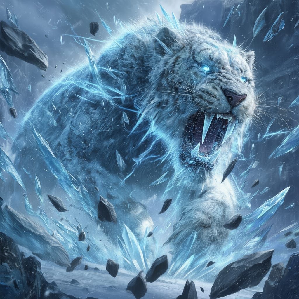 Primal Sabertooth With Icy Fangs in Fantasy Art Style