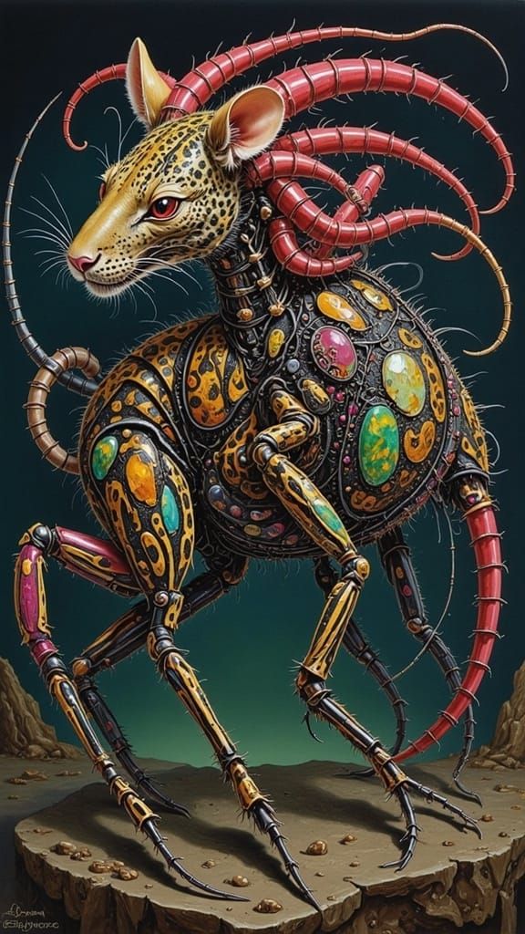 Biomechanical Chimera Emerging from Lair in Junji Ito Style