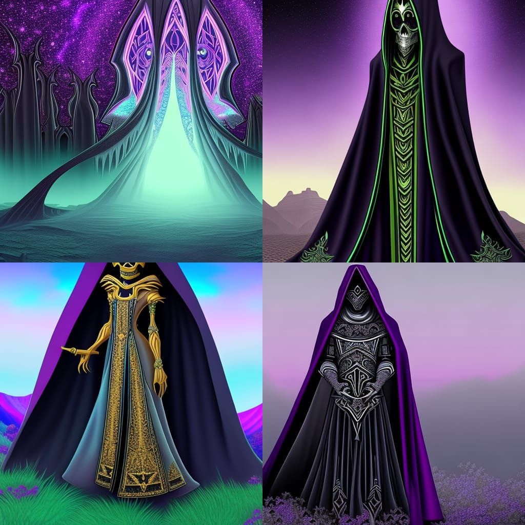 Cartoon Necromancer with Skeletal Minions, Bioluminescent Di...