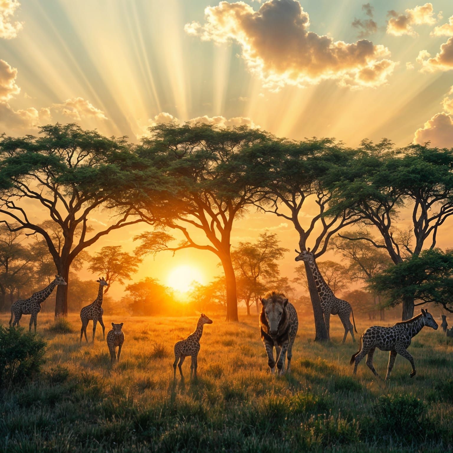 Savane Sunset with Majestic Creatures