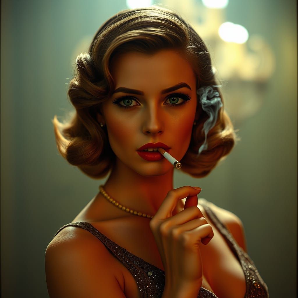 Glamorous Film Noir Femme Fatale in Elegant Attire