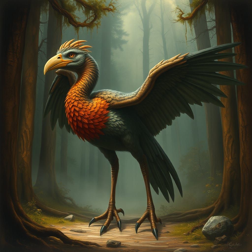 Majestic Flightless Bird in Mystical Forest
