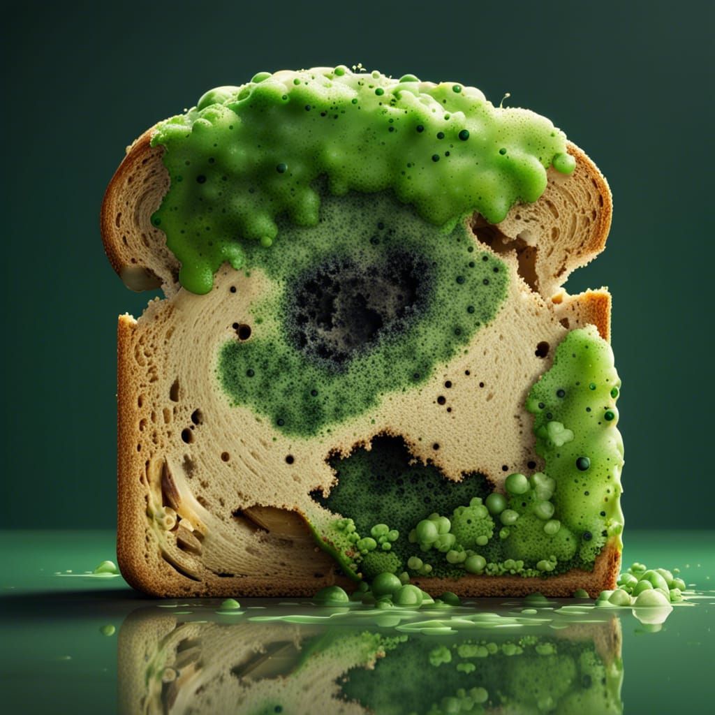 Decomposing Bread Slice in Hyperrealistic Splash Art