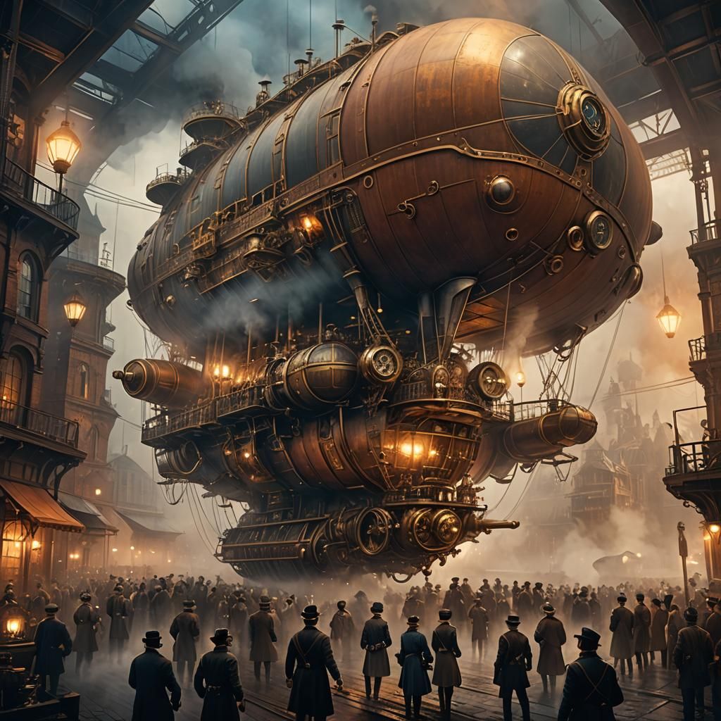 Steampunk Inventors Gather Around Airship Concept Art
