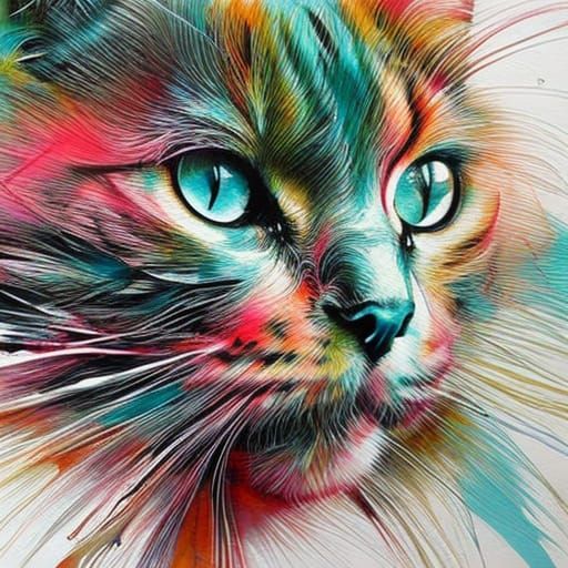 Adorable Cat Portrait as Inkblot Drawing