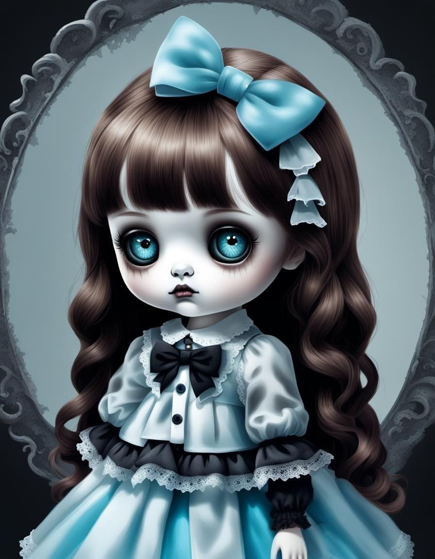 Cute and Creepy Doll Illustration in Cartoon Style