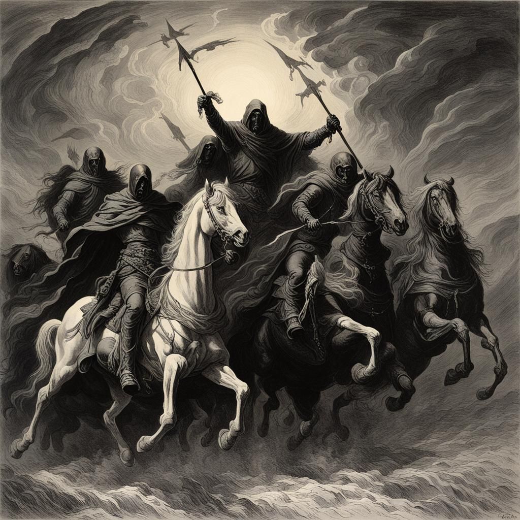 The Four Horsemen of the Apocalypse in Horror Style