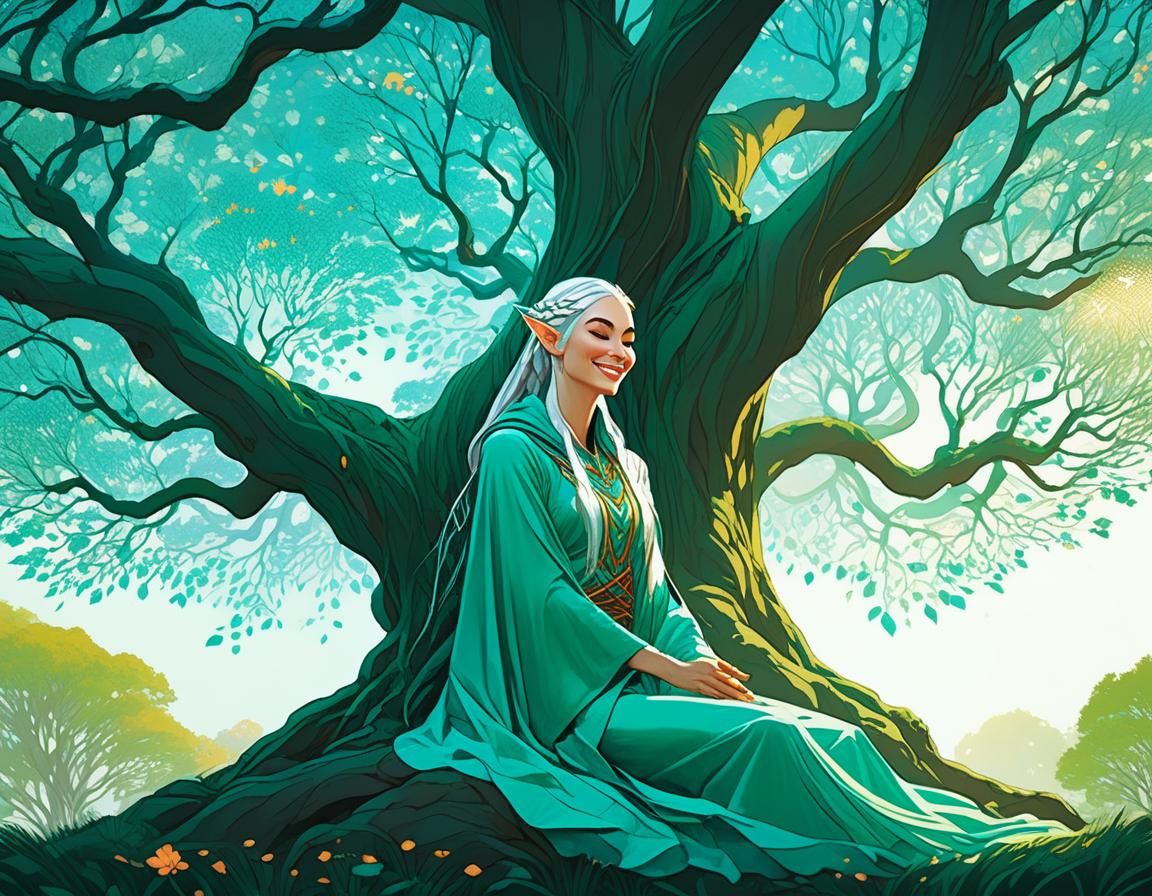 Beautiful Elven Druid Storyteller in Lush Forest