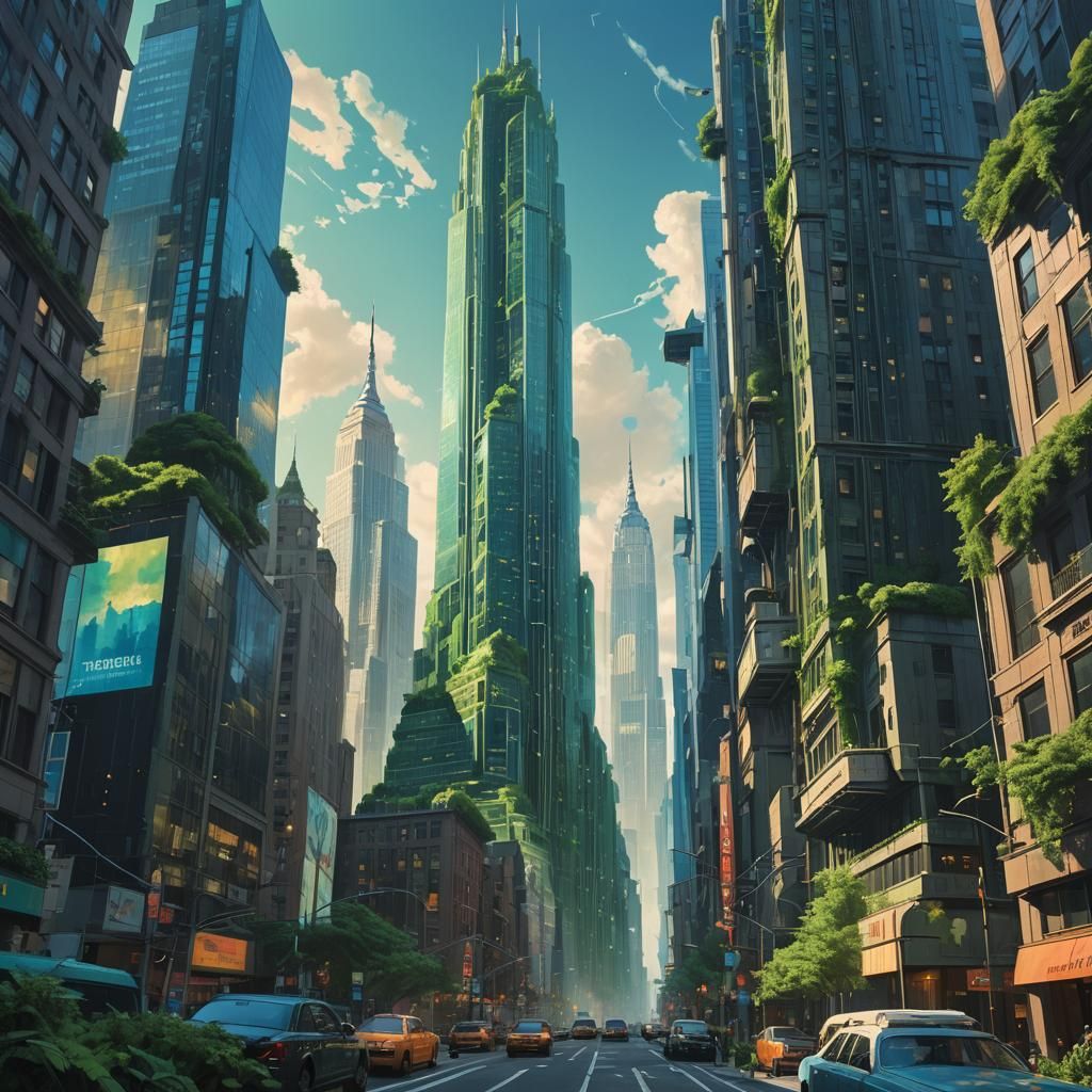 Surreal Skyscraper in Dreamlike Cityscape