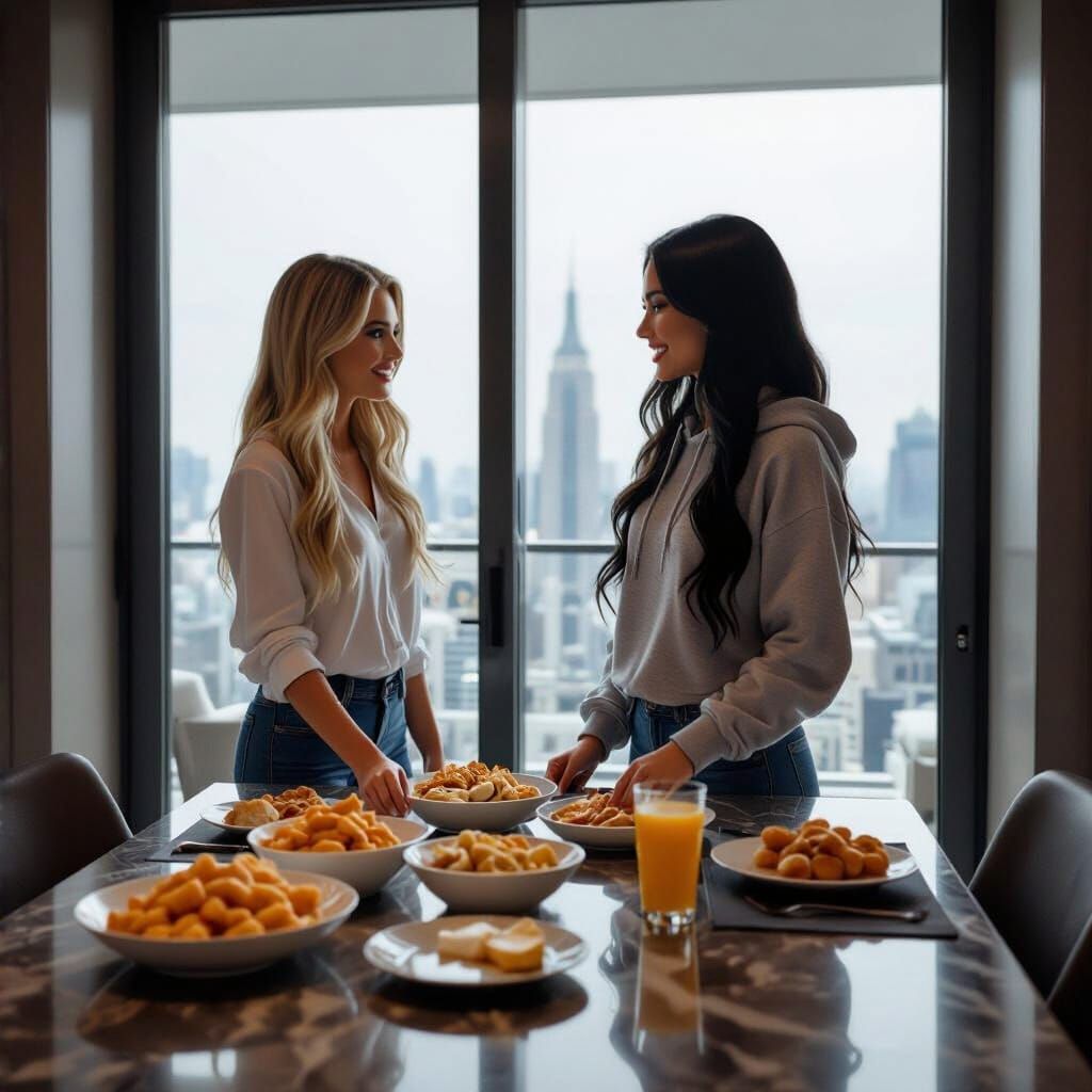 Elegant Goddess Greets Friend in Luxury Penthouse