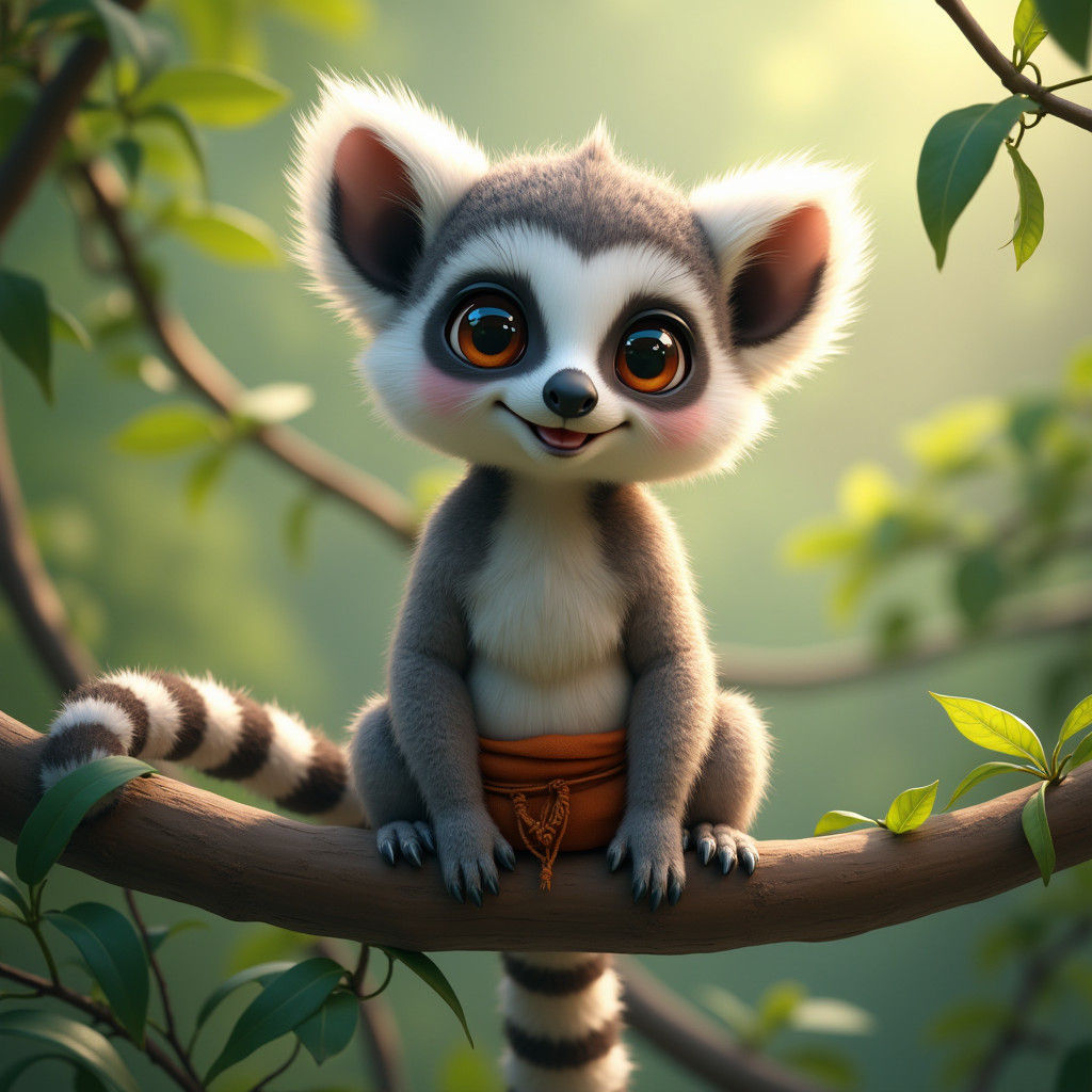 Ring-Tailed Lemur in Anime Art Style