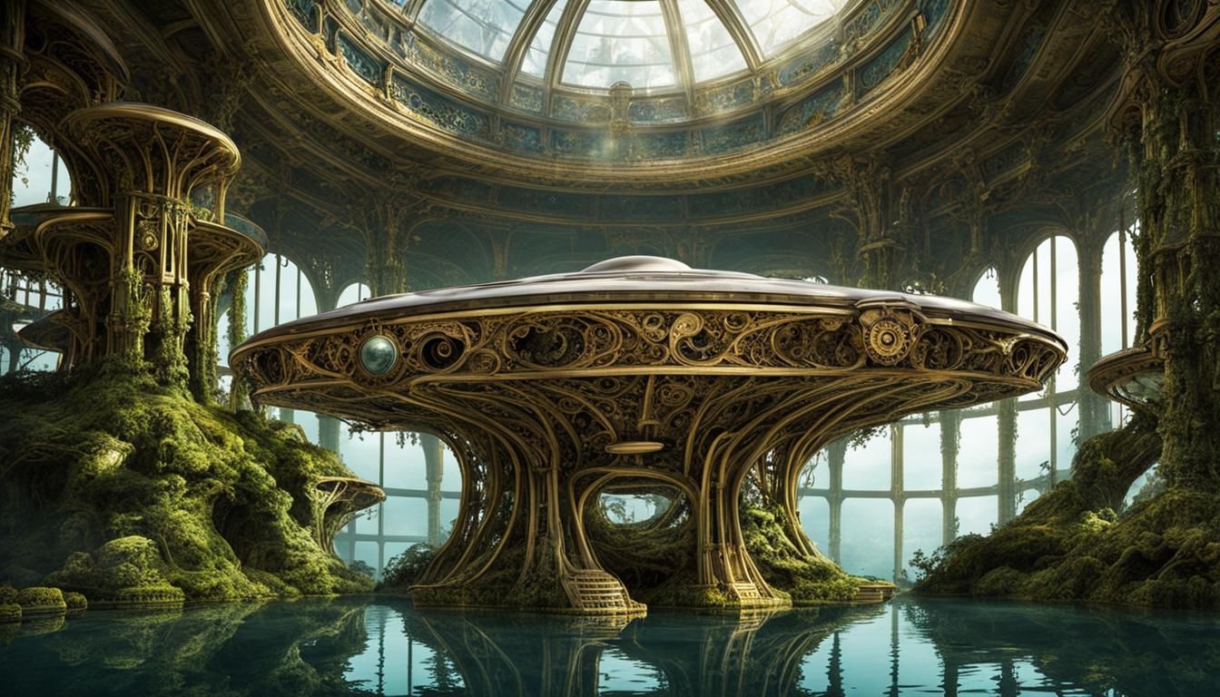 Steampunk Underwater UFO Base with Rococo Architecture