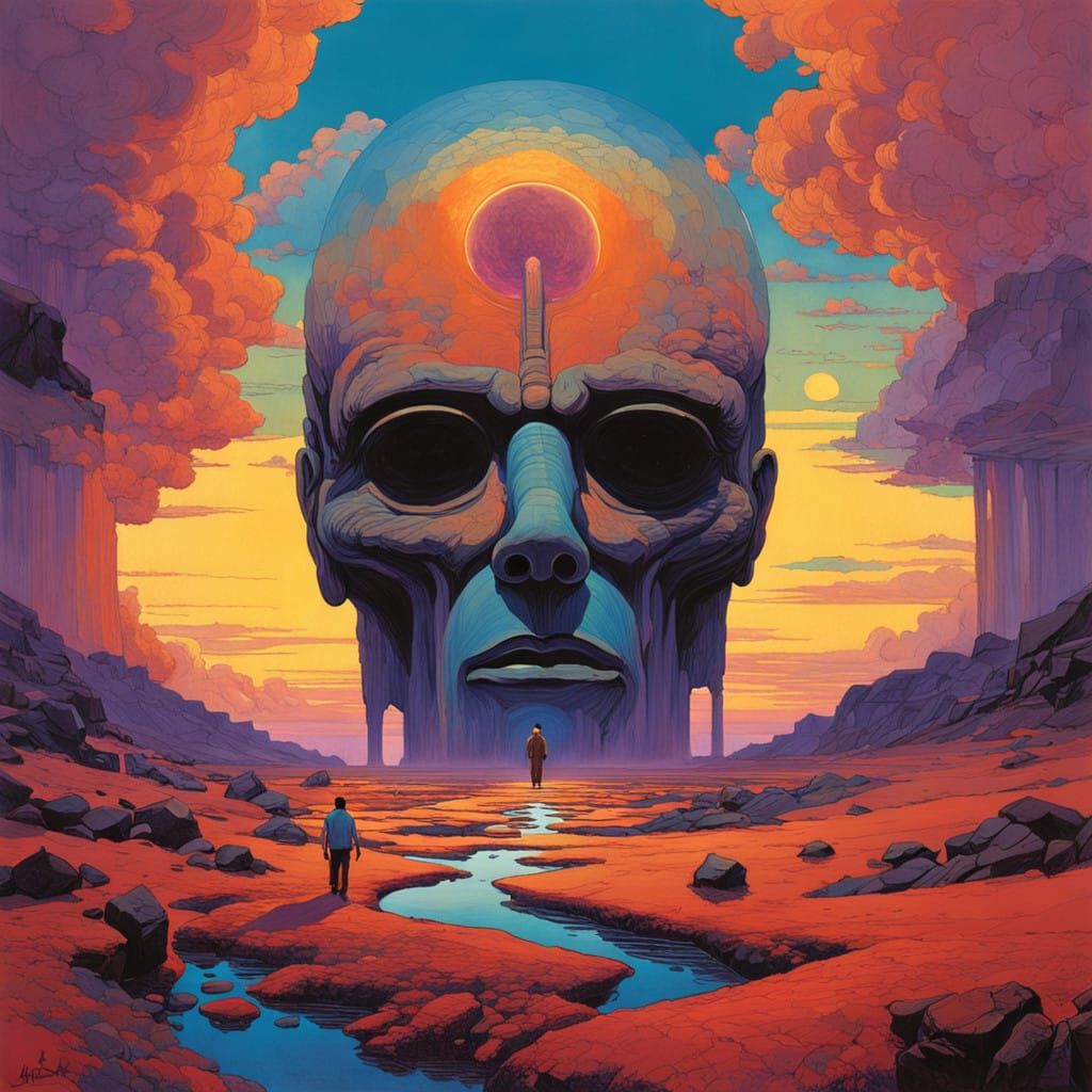 Surreal Visionary Watches Over Wanderers in Vibrant, Dreamli...