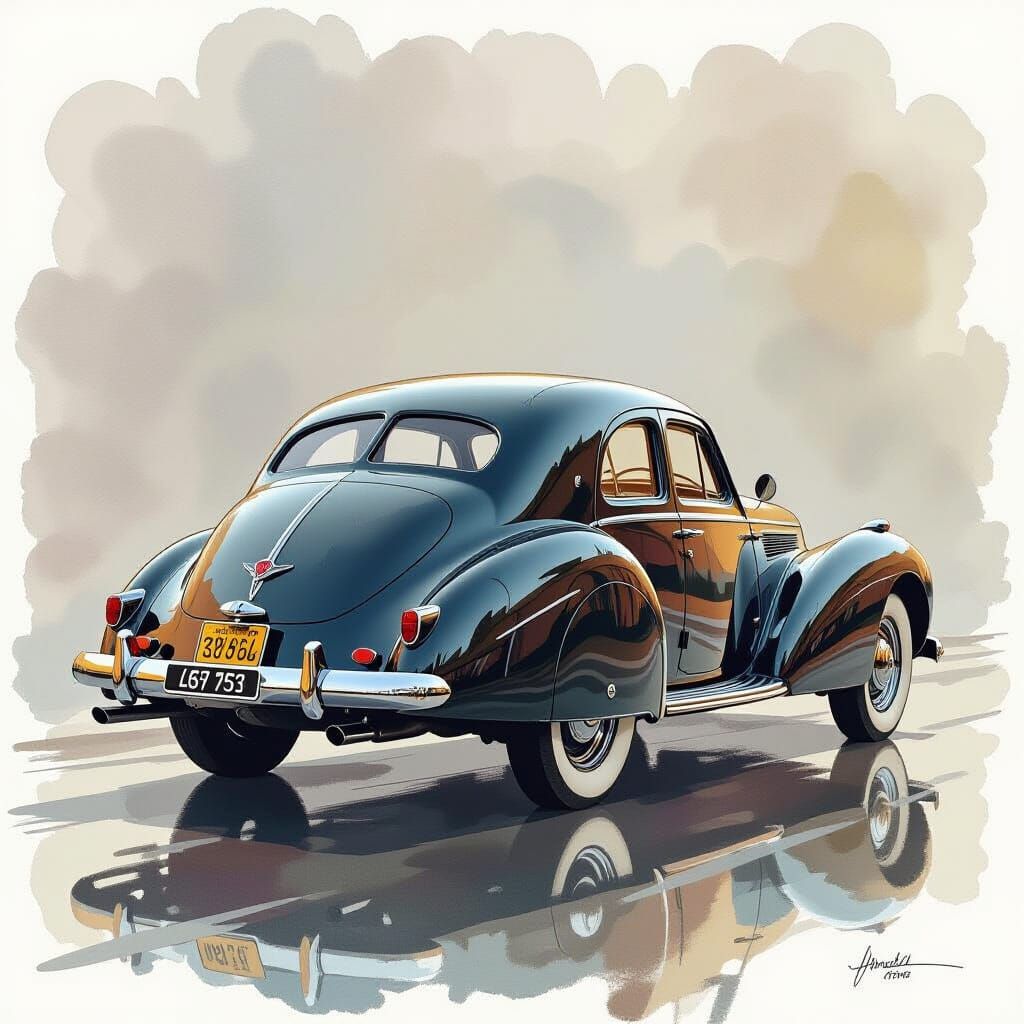 Dreamy Watercolor and Graphite 1947 Talbot Lago