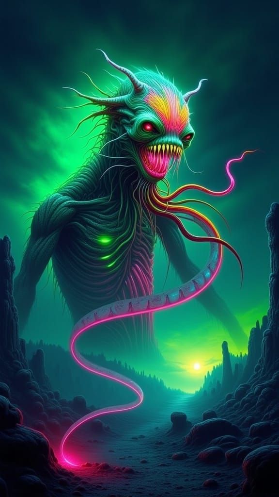 Bioluminescent Phobetron Creature in Horror Aesthetic